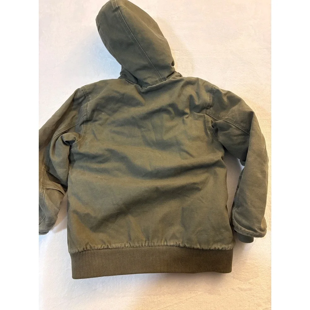 Carhartt Kids Active Jacket Olive Green Canvas Quilted Hooded Coat Medium 10-12